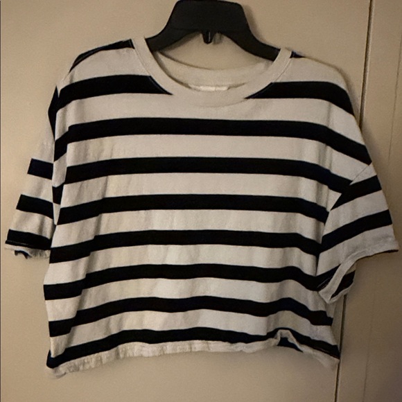 H&M Tops - H&M Black & White Striped Cropped Tee